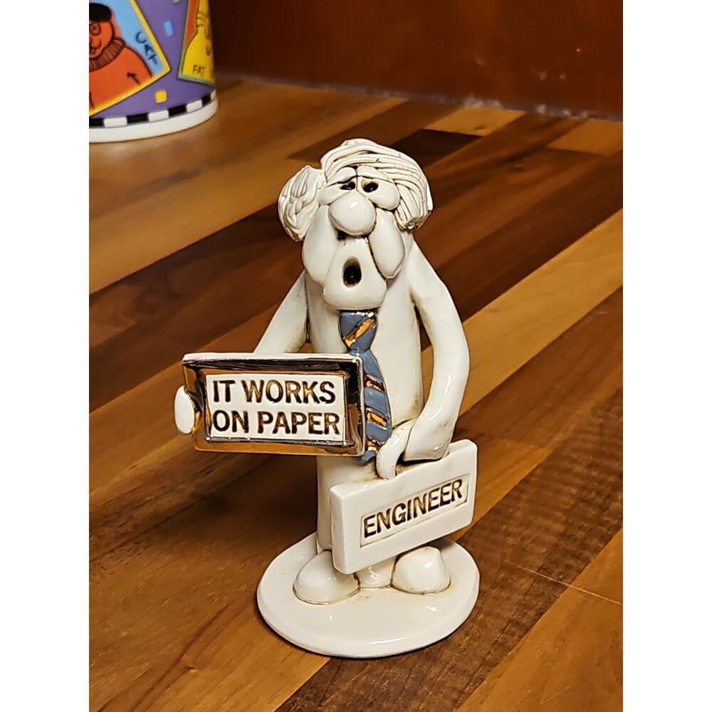 Vintage Joe Peck Tweeples Engineer Figurine With Gold Detail Signed & Dated 5"